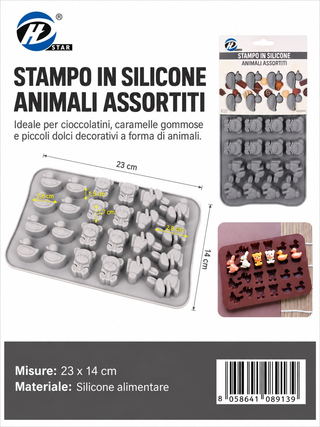 08913 Stampo In Silicone Da 24 Animali