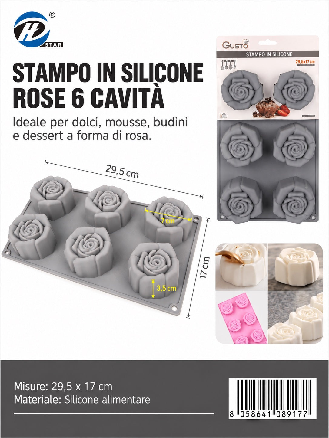 08917 Stampo In Silicone Da 6 Rose