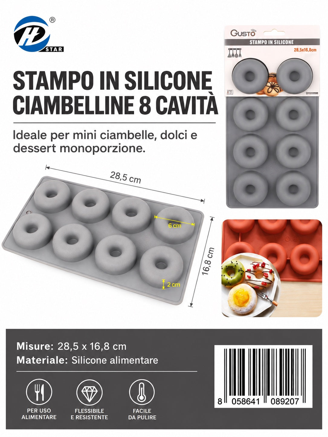 08920 Stampo In Silicone Da 8 Ciambelle