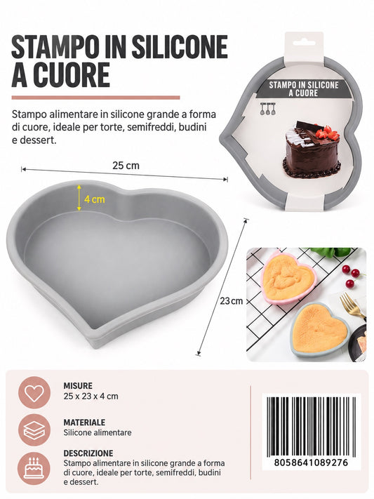 08927 Stampo In Silicone Forma Cuore 25*23*4Cm