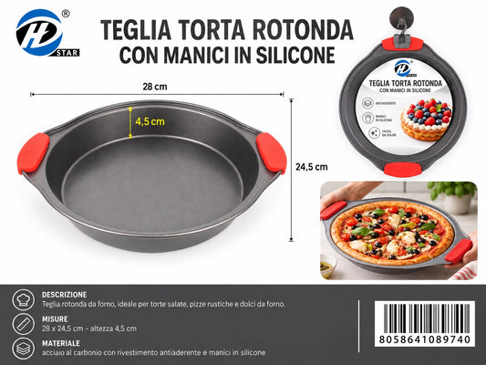 08974 Teglia Da Forno Rotondo Con Maniglie 28X24,5X4,5Cm