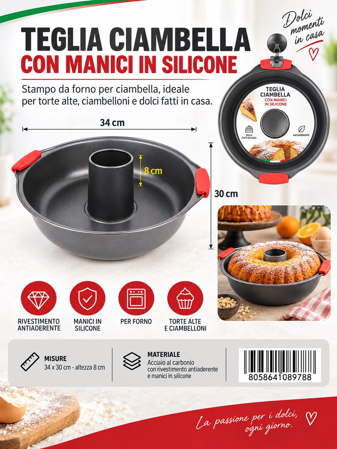 08978 Teglia Ciambella Con Maniglie