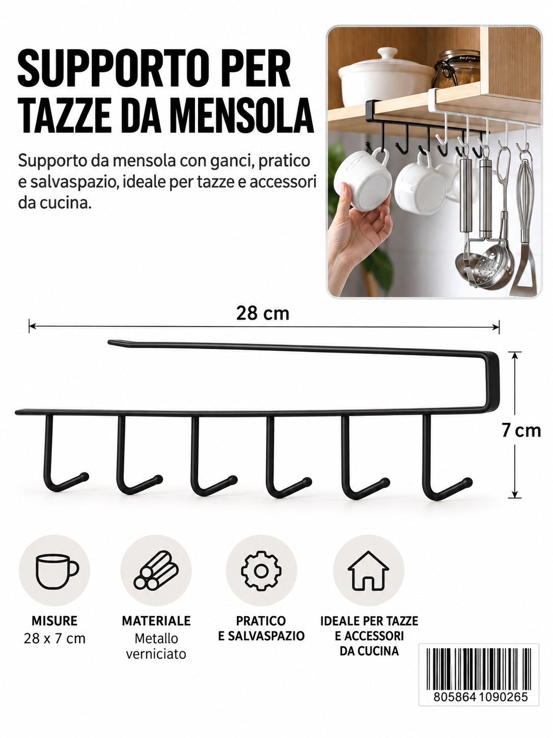 09026 Supporto Per Tazze Da Mensola 28*7Cm Ct100