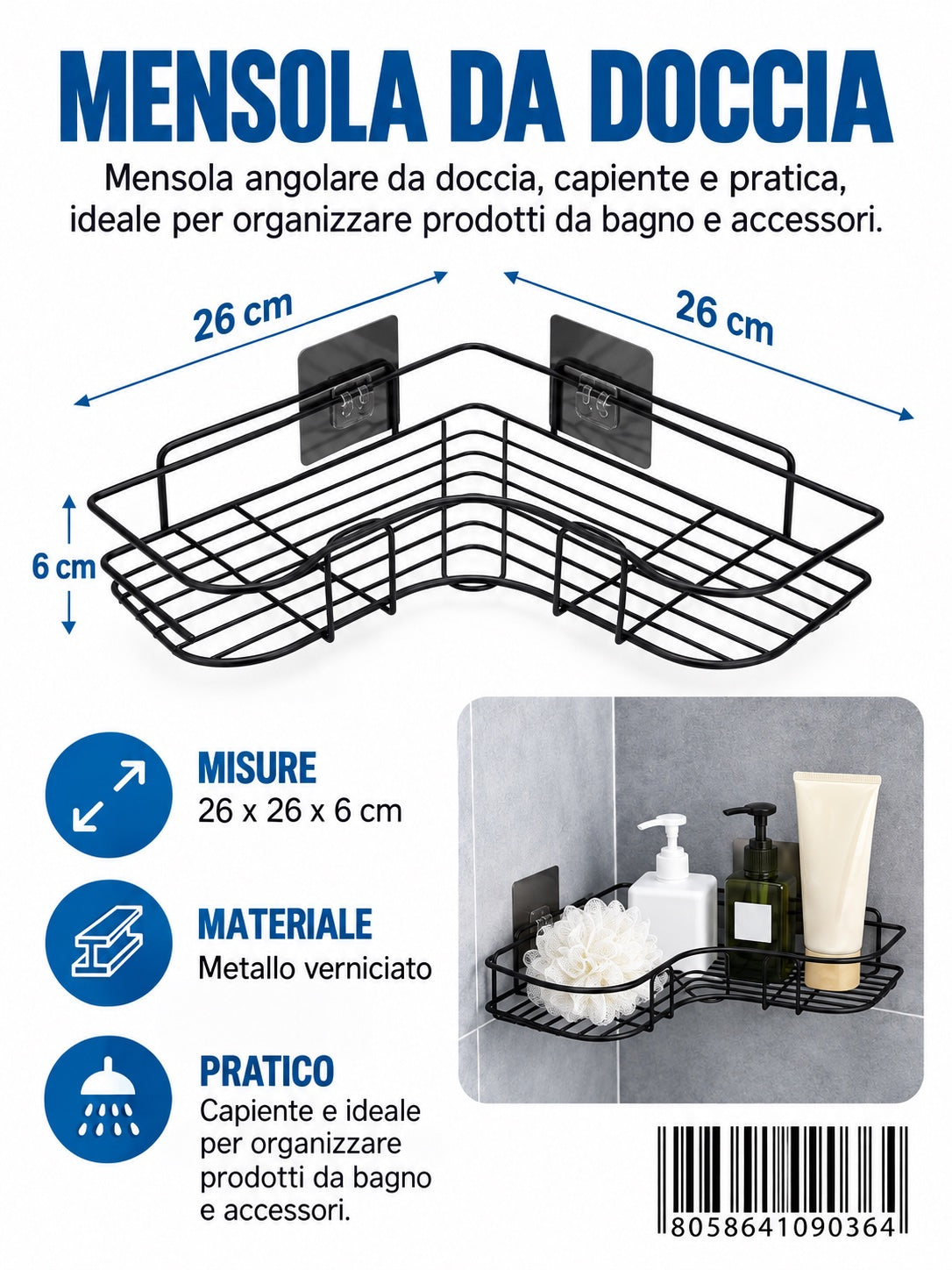 09036 Mensola Da Doccia 26*26*6Cm Ct60