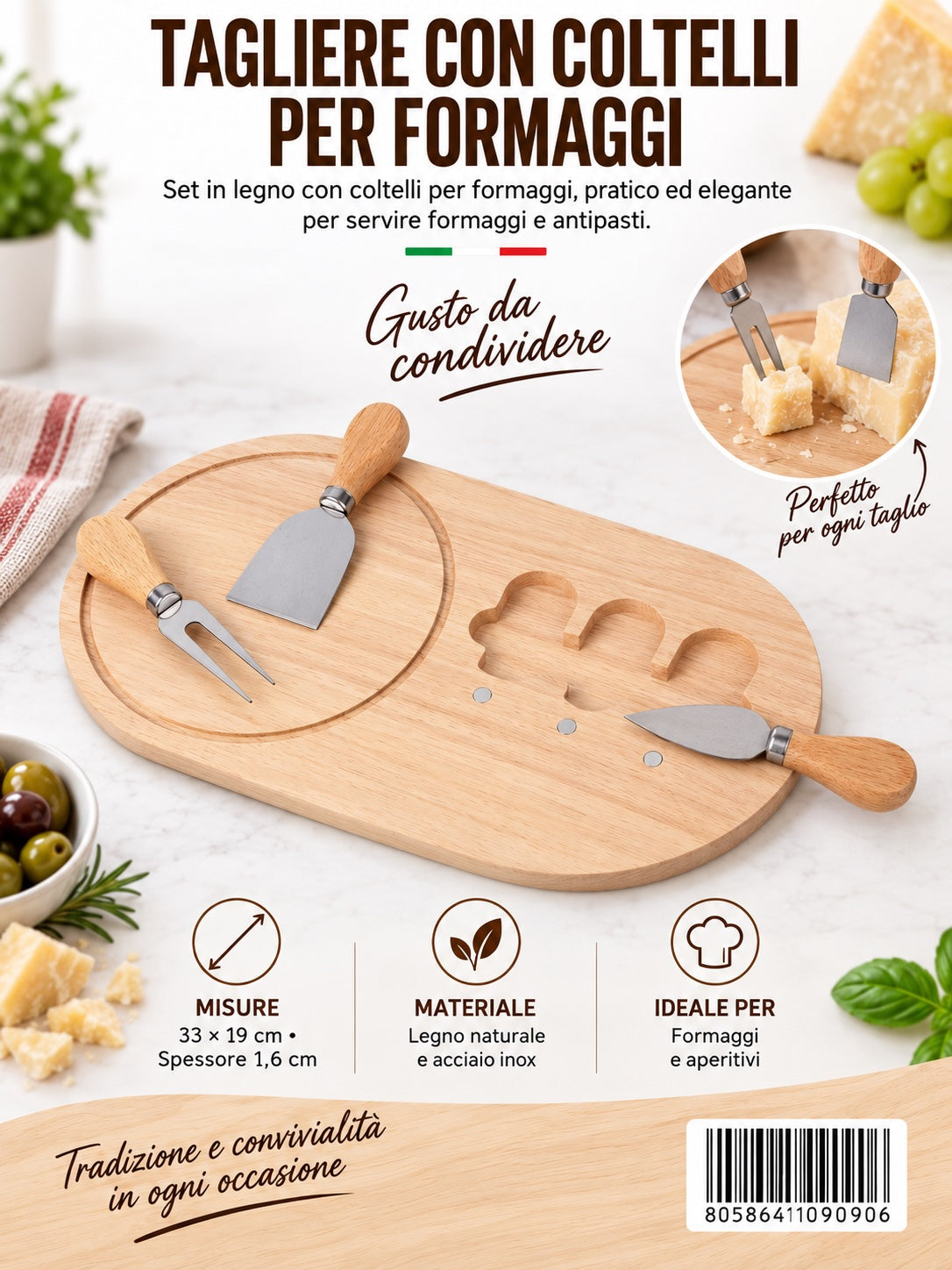 09090 Tagliere In Bamb¨′ Con Coltelli Per Formaggi