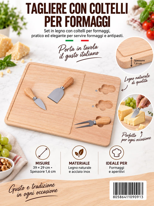 09091 Tagliere In Bamb¨′ Con Coltelli Per Formaggi