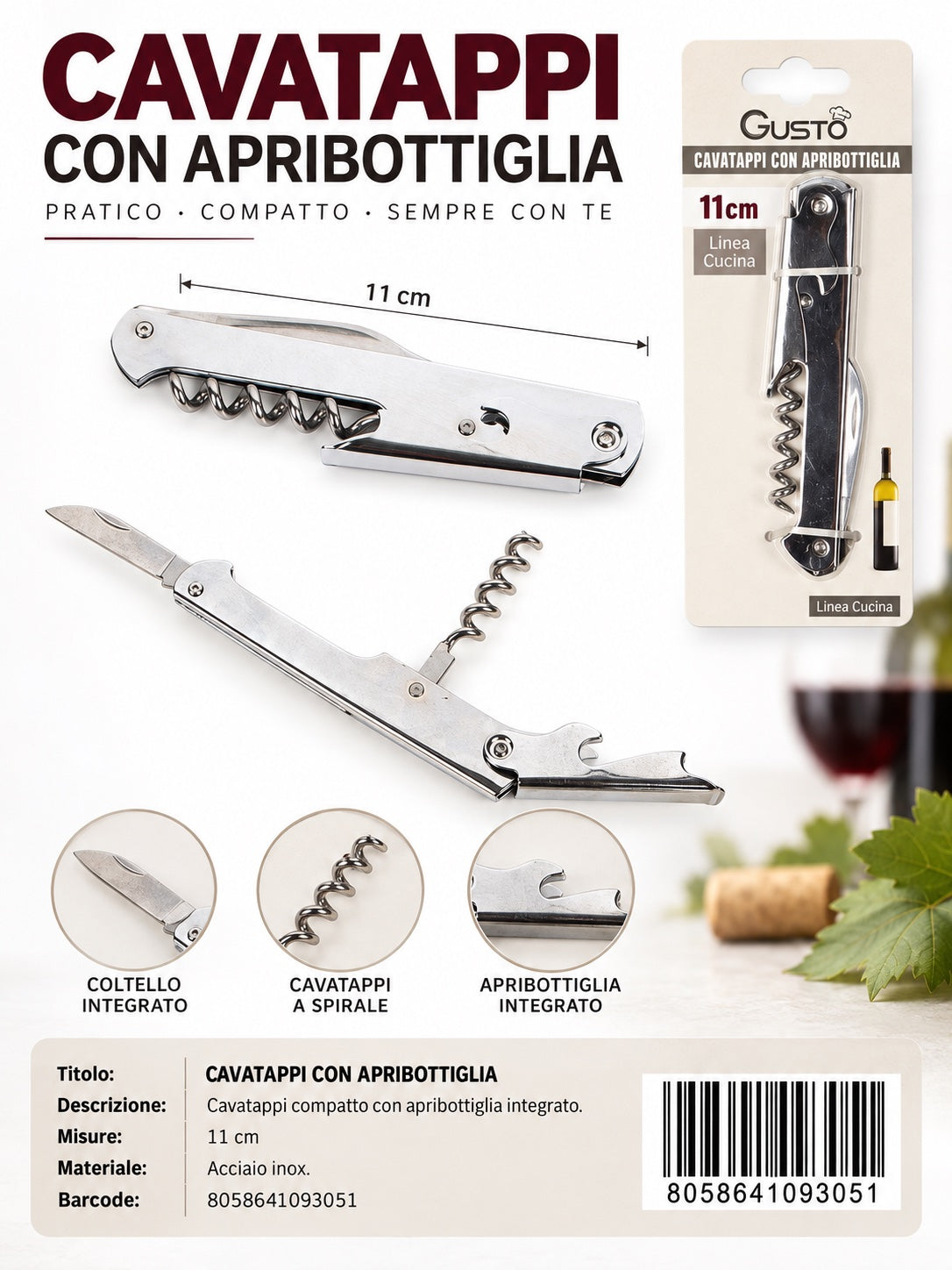 09305 Cavatappi Con Apribottiglia