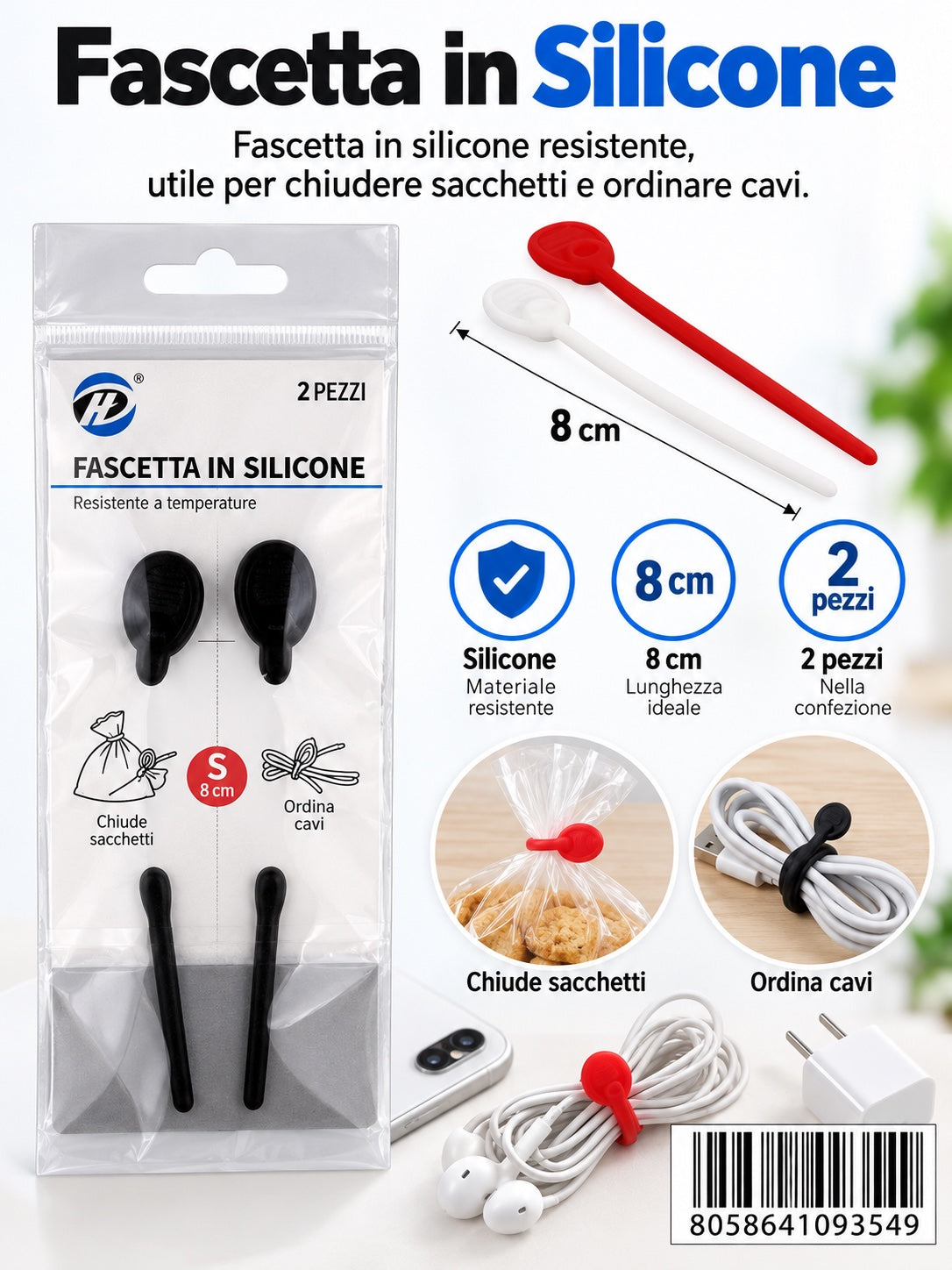 09354 Fascetta Chiudibuste In Silicone 80Mm 2Pz Ct480