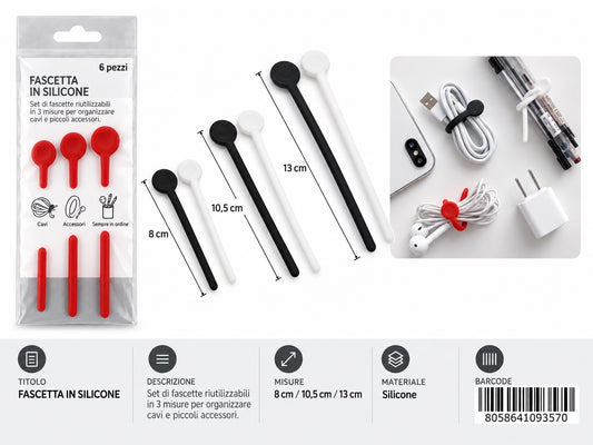 09357 Fascetta Chiudibuste In Silicone Kit 6Pz
