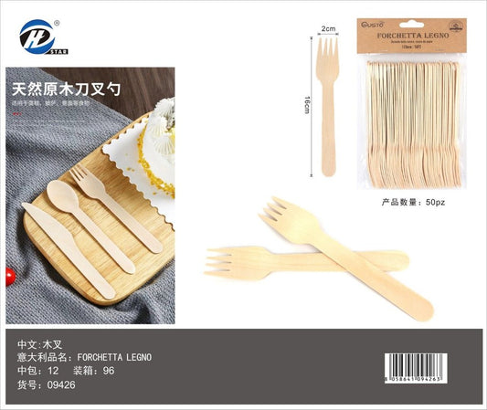 09426 Forchette In Legno 16Cm 50Pz
