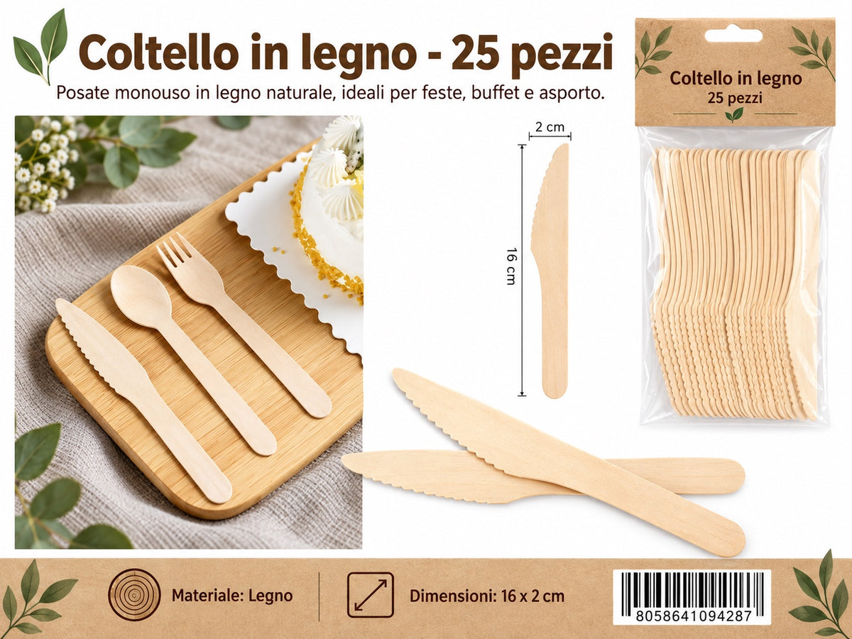 09428 Coltelli In Legno 16Cm 25Pz
