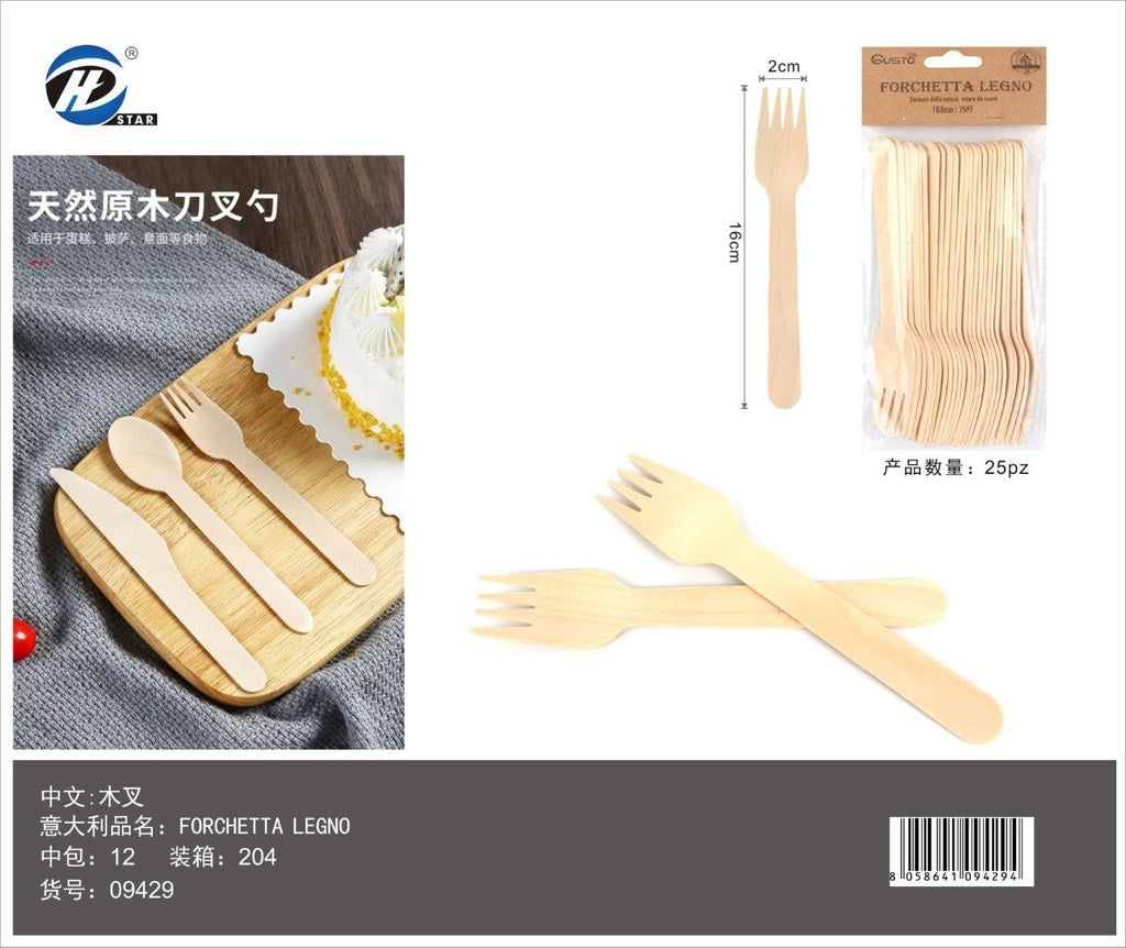 09429 Forchette In Legno 16Cm 25Pz