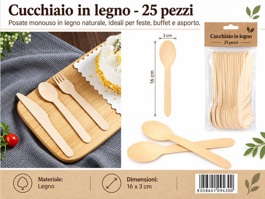09430 Cucchiai In Legno 16Cm 25Pz