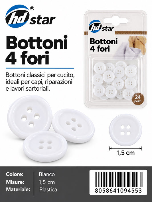 09455 Bottoni 1.5Cm 24Pcs Col. Bianco 1/12 Ct480