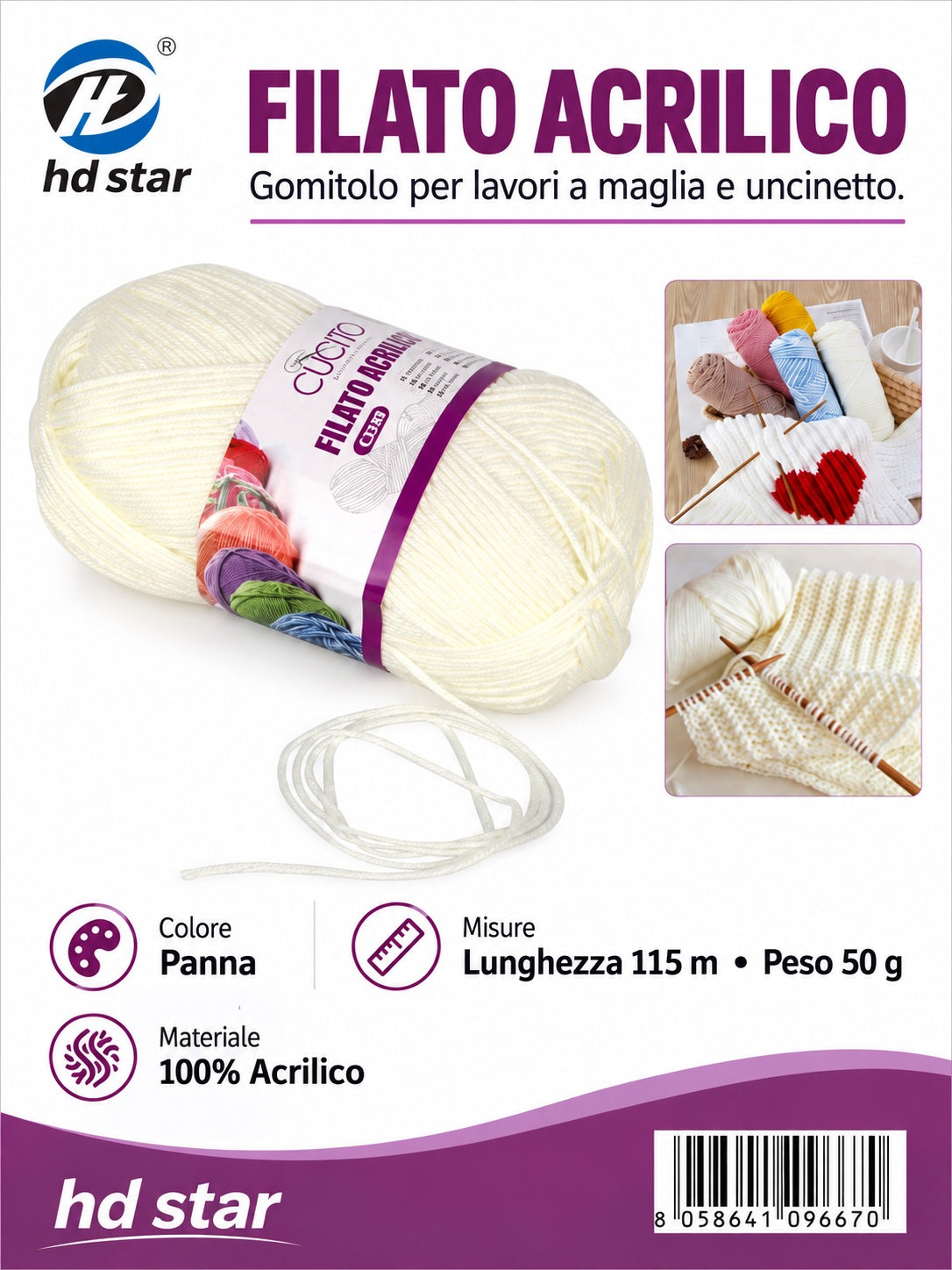 09667 Gomitolo Di Filato Acrilico 50G Mis.6 Col.02 1/10 Ct240