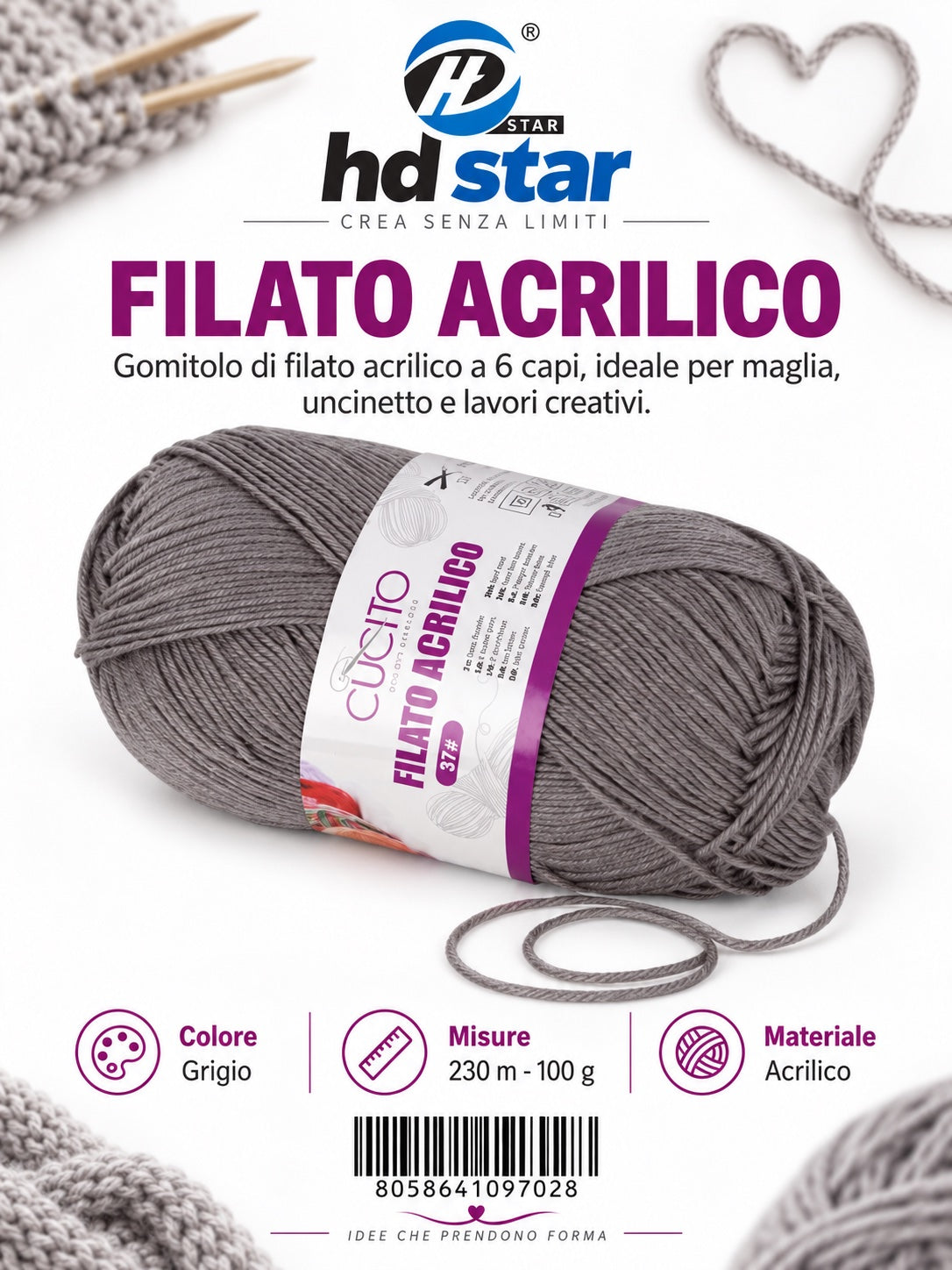 09702 Gomitolo Di Filato Acrilico 100G Mis.6 Col.37 1/6 Ct120