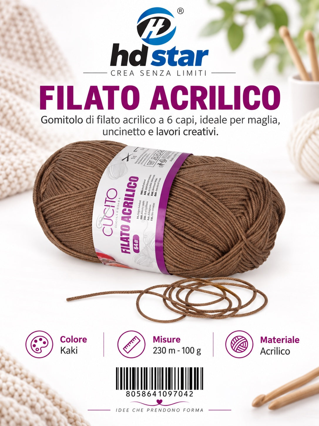 09704 Gomitolo Di Filato Acrilico 100G Mis.6 Col.64 1/6 Ct120