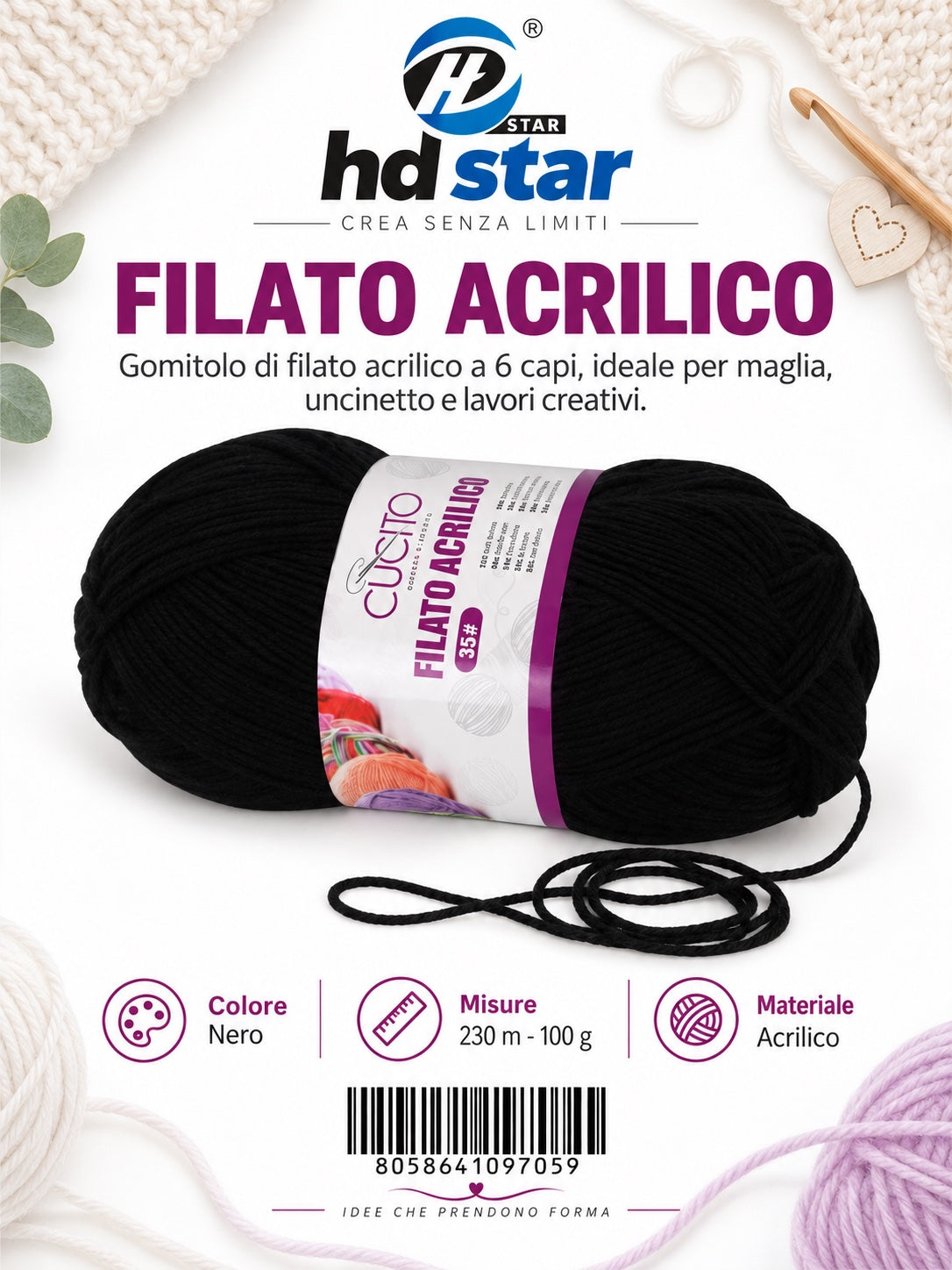 09705 Gomitolo Di Filato Acrilico 100G Mis.6 Col.35 1/6 Ct120