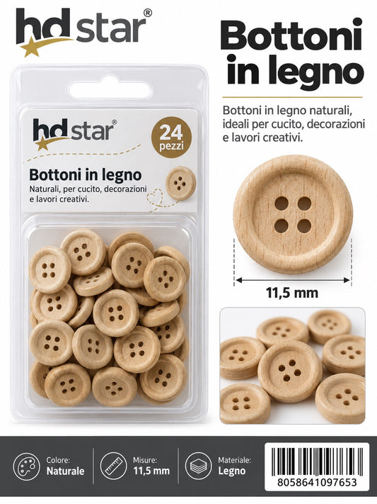 09765 Bottoni In Legno 11.5Mm 24Pcs 1/12 Ct480