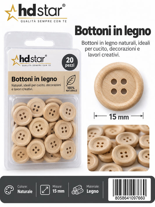 09766 Bottoni In Legno 15Mm 20Pcs 1/12 Ct480