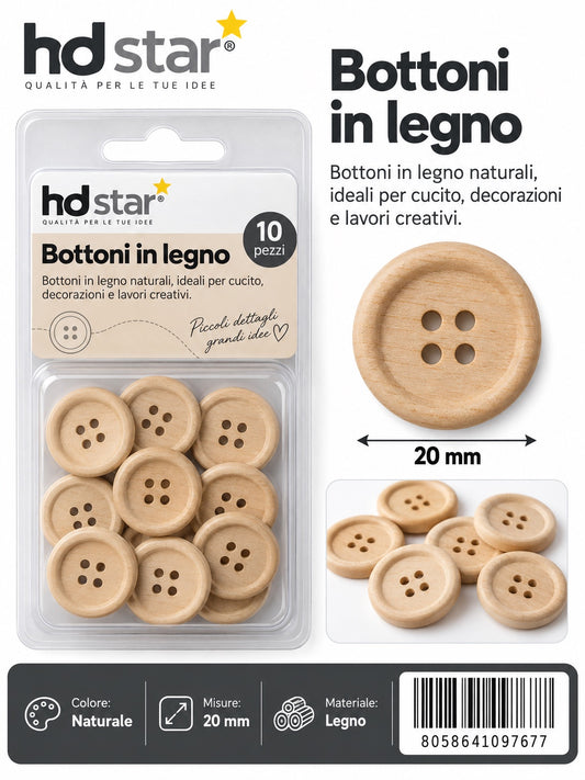 09767 Bottoni In Legno 20Mm 10Pcs 1/12 Ct480