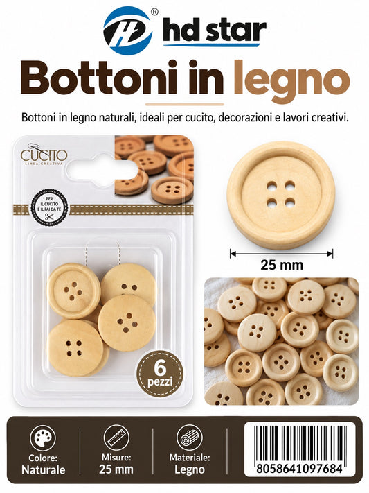 09768 Bottoni In Legno25Mm 6Pcs 1/12 Ct480