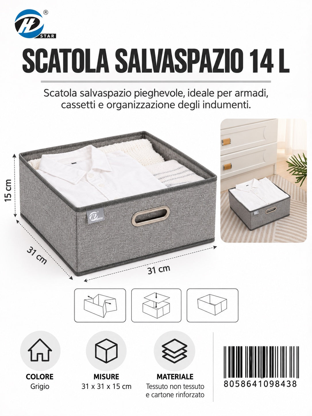 09843 C. Scatola Salvaspazio Senza Coperchio 31*31*15Cm 1/6 Ct48
