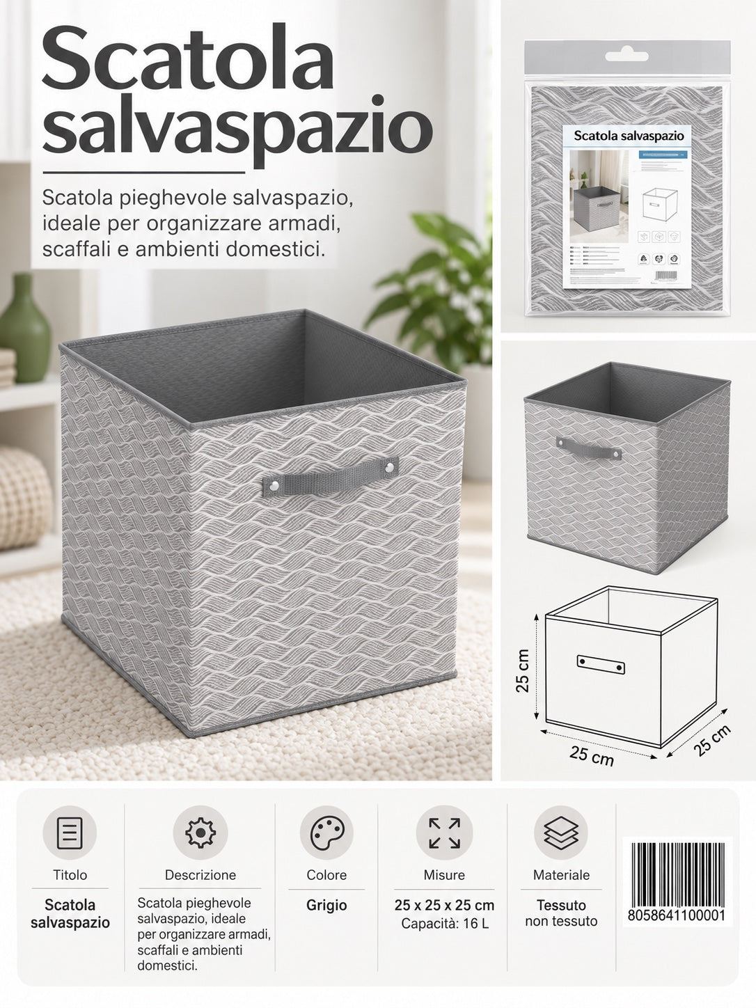4110000 Fantasia Onde Scatola Salvaspazio Senza Coperchio 25*25*25Cm Ct24