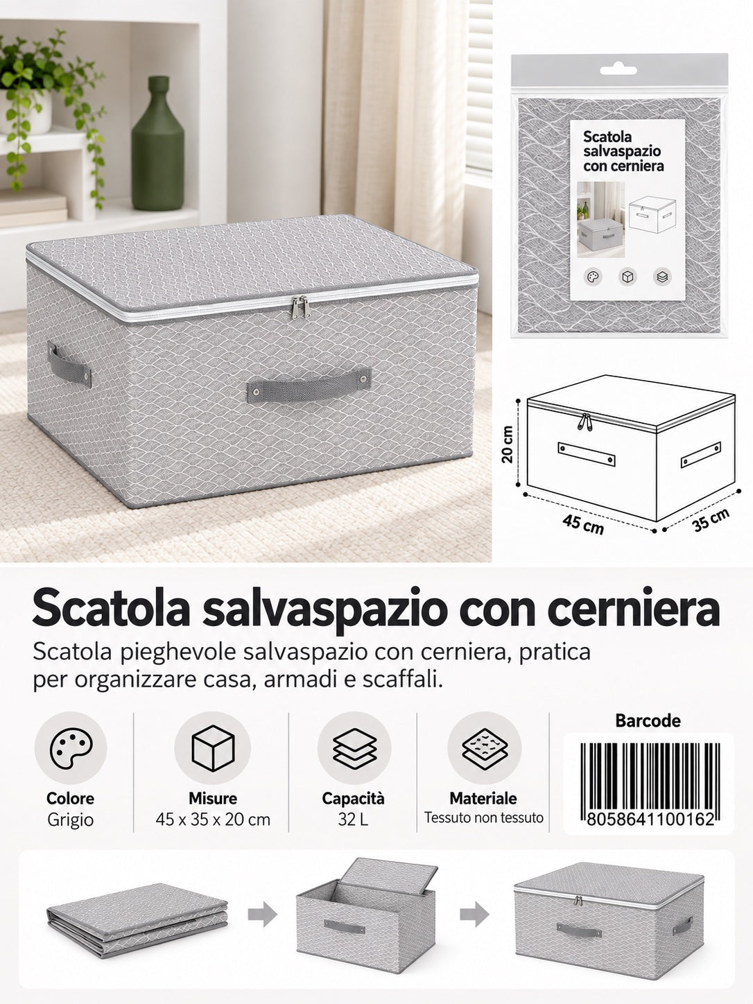 4110016 Fantasia Onde Scatola Salvaspazio Con Cerniera 45*35*20Cm Ct24
