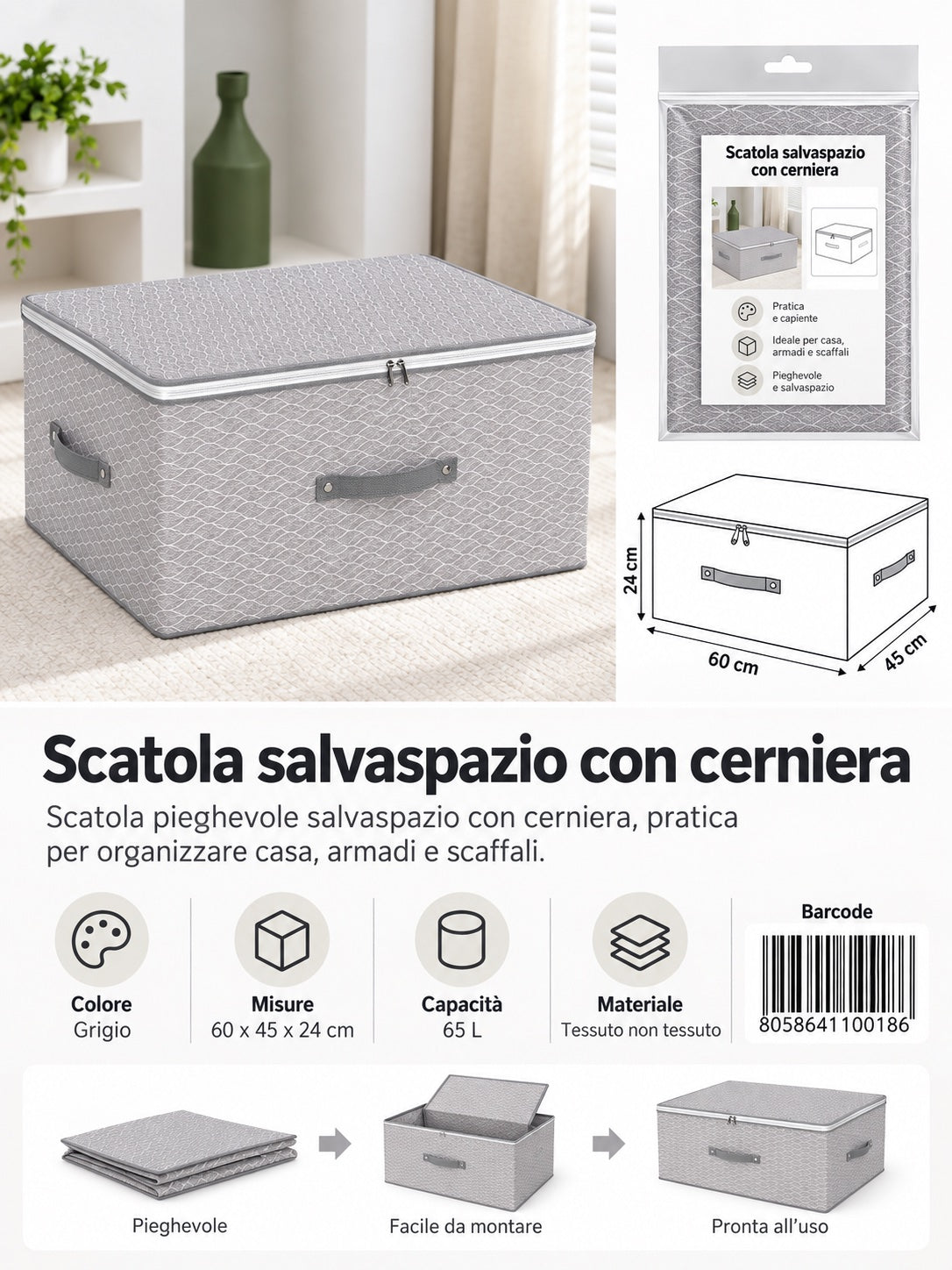 4110018 Fantasia Onde Scatola Salvaspazio Con Cerniera 60*45*24Cm Ct12