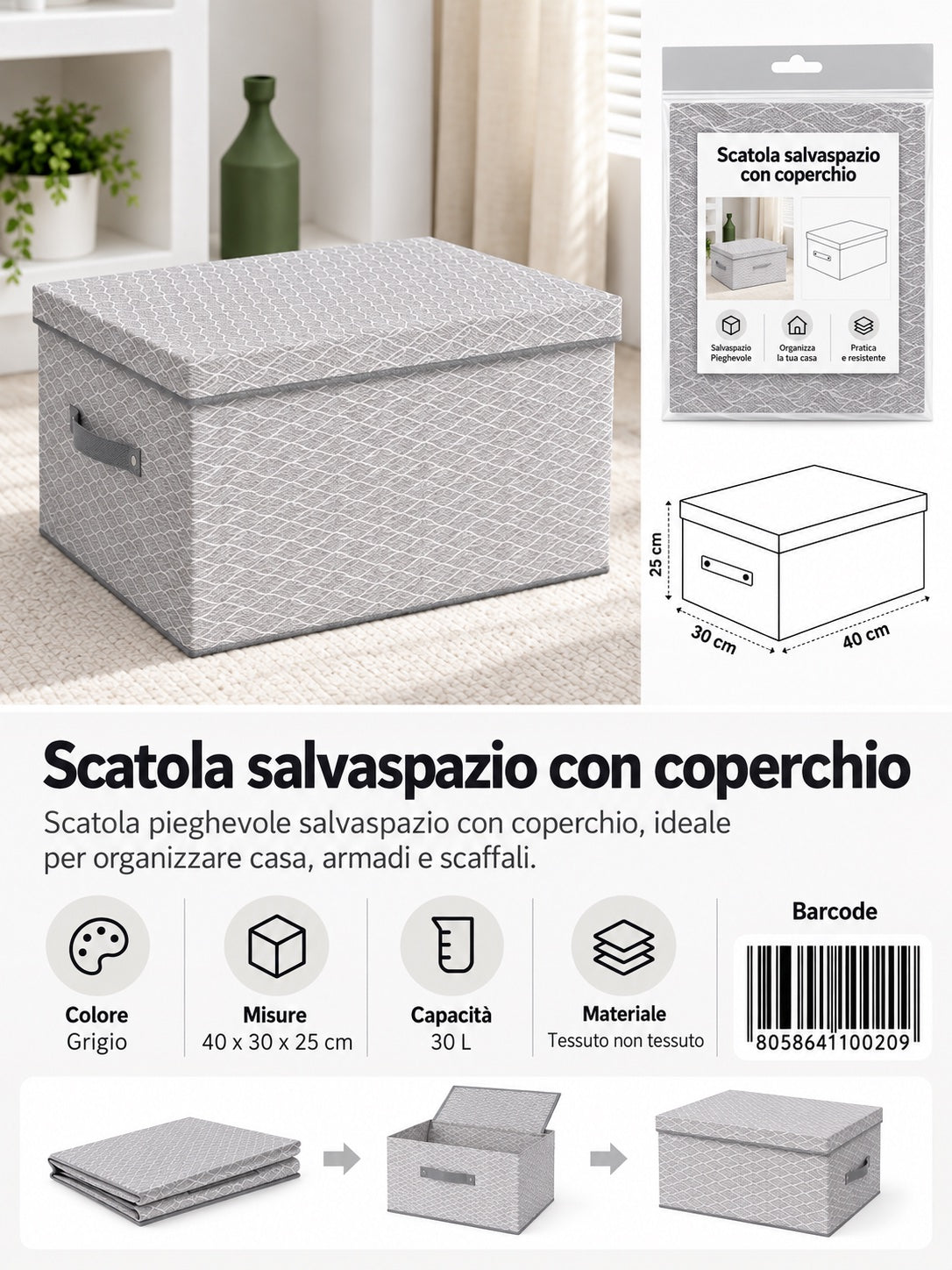 4110020 Fantasia Onde Scatola Salvaspazio Con Coperchio 40*30*25Cm Ct24