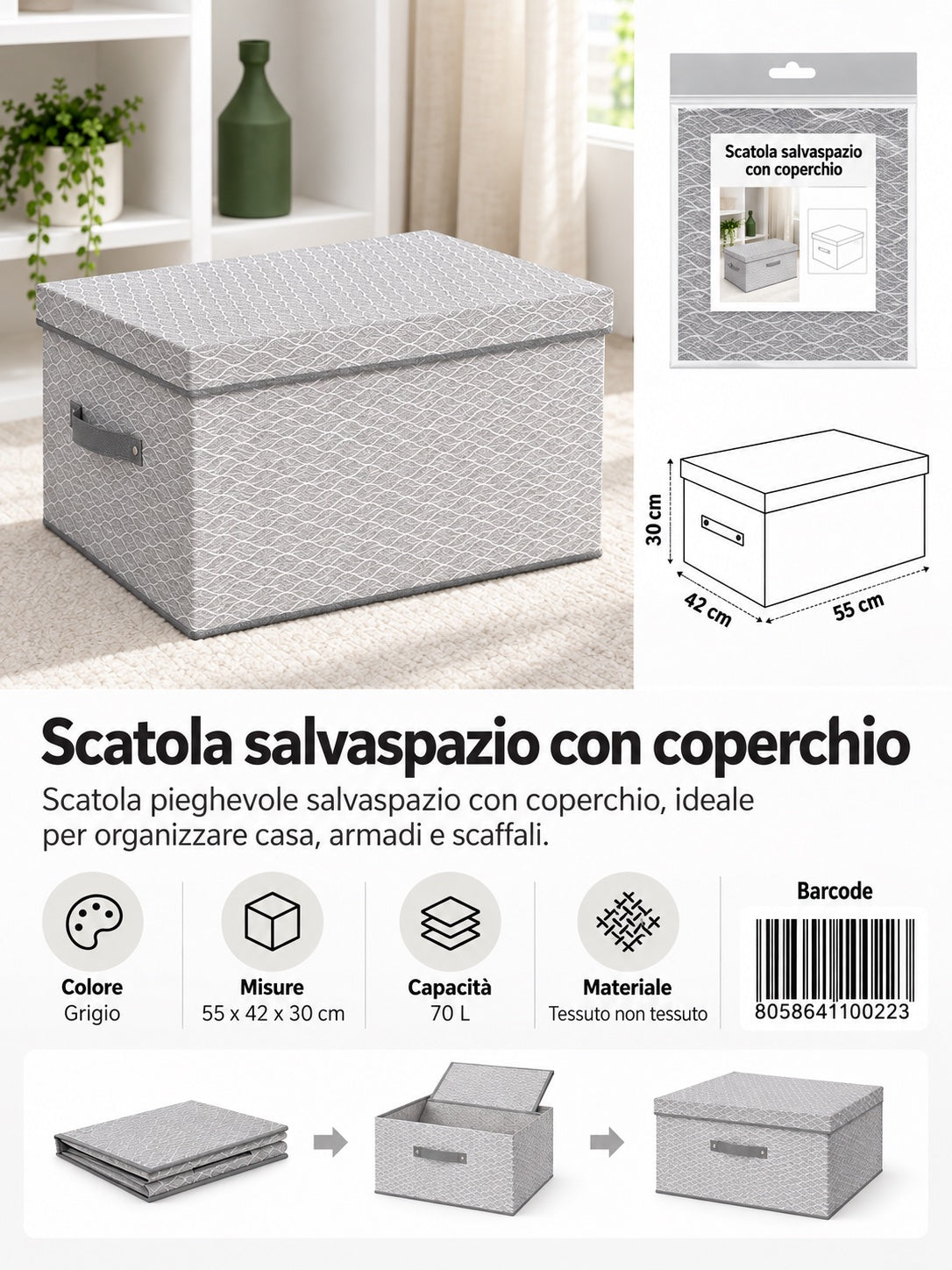 4110022 Fantasia Onde Scatola Salvaspazio Con Coperchio 55*42*30Cm Ct12