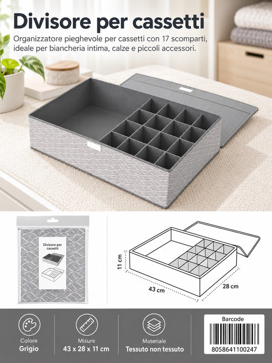 4110024 Fantasia Onde Divisore Per Cassetti Con Coperchio 16+1 Posti 43*28*11Cm Ct48