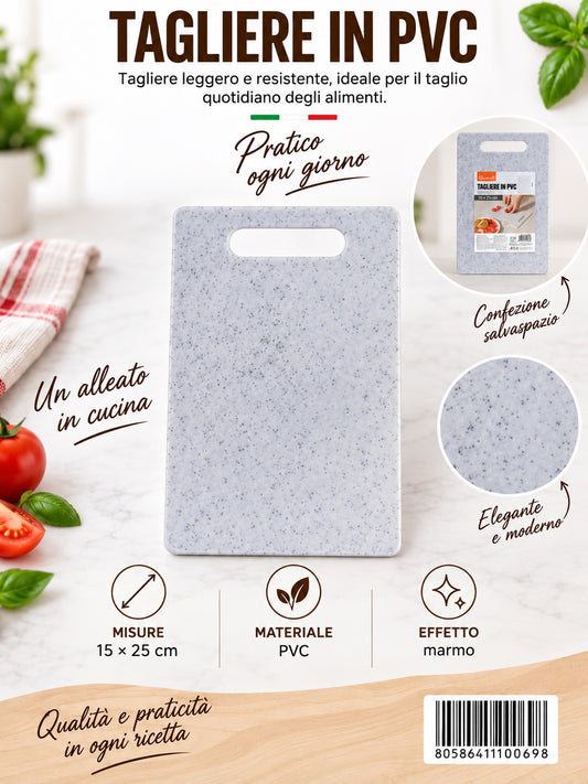 4110069 Tagliere In Pvc Effetto Marmo Bianco 25*15*0.7Cm