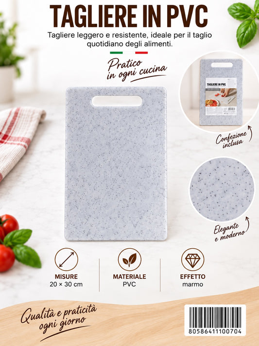 4110070 Tagliere In Pvc Effetto Marmo Bianco 30*20*0.7Cm