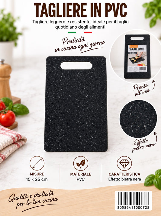 4110072 Tagliere In Pvc Effetto Marmo Nero 25*15*0.7Cm