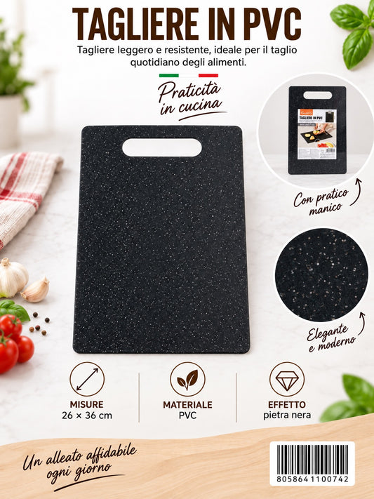 4110074 Tagliere In Pvc Effetto Marmo Nero 36*26*0.7Cm