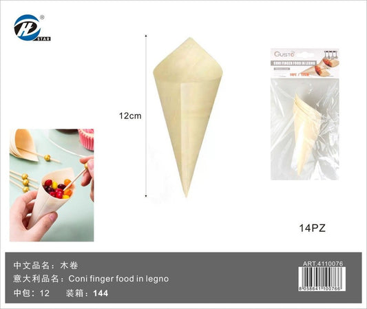 4110076 Coni Finger Food In Legno 12Cm-14Pz 1/12 Ct144 12Cm-14Pz