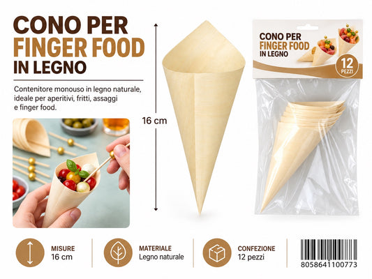 4110077 Coni Finger Food In Legno 16Cm--12Pz 1/12 Ct144 16Cm--12Pz