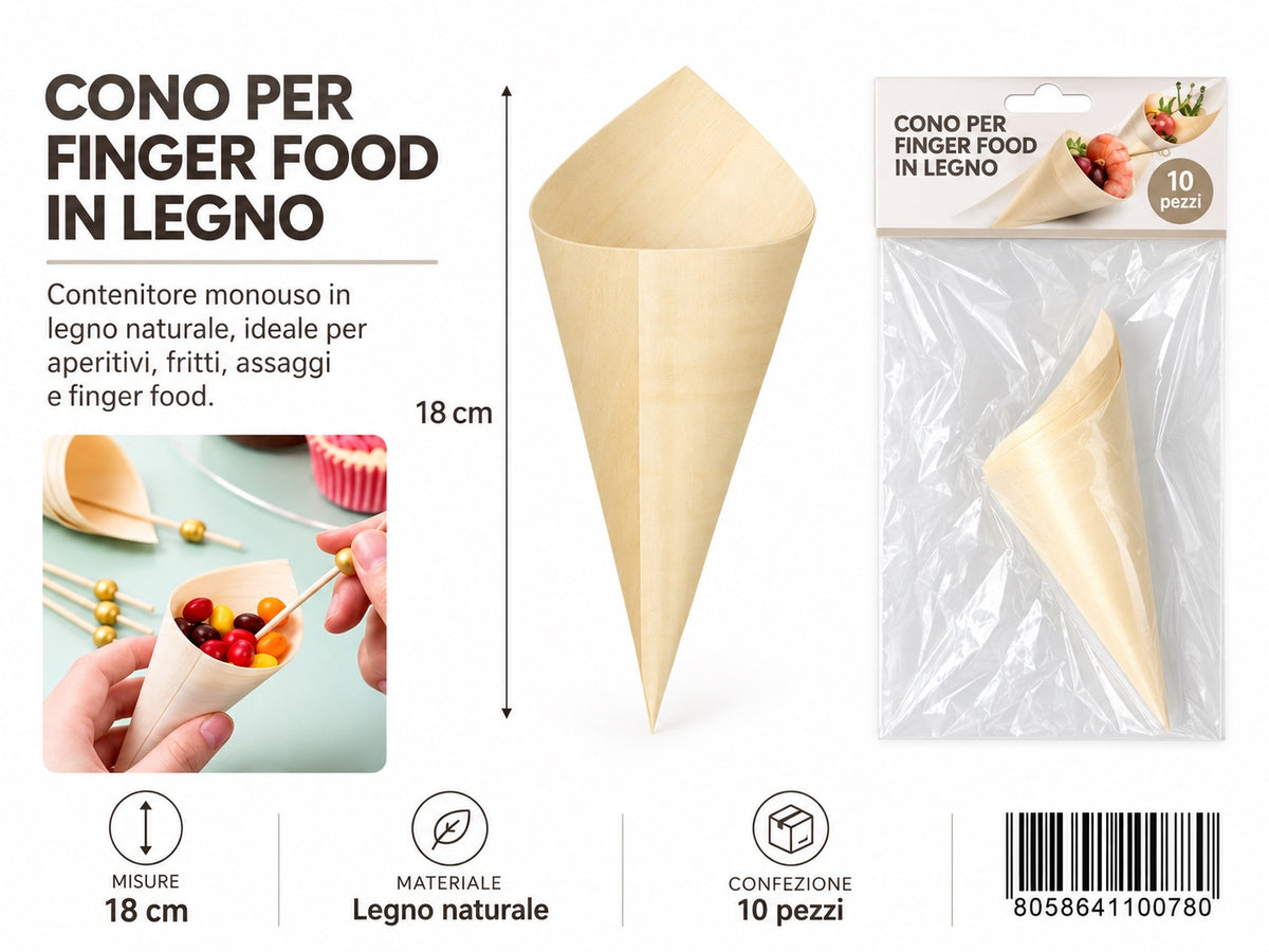 4110078 Coni Finger Food In Legno 18Cm--10Pz 1/12 Ct72 18Cm--10Pz