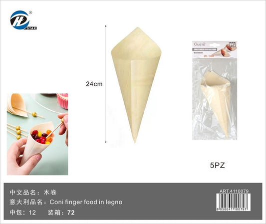 4110079 Coni Finger Food In Legno 24Cm--5Pz 1/12 Ct72 24Cm--5Pz