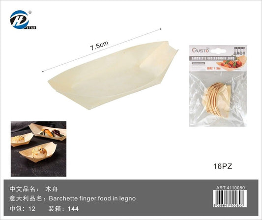 4110080 Barchette Finger Food In Legno 7.5Cm-16Pz 1/12 Ct144 7.5Cm-16Pz
