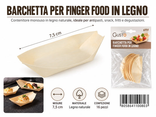 4110080 Barchette Finger Food In Legno 7.5Cm-16Pz 1/12 Ct144 7.5Cm-16Pz