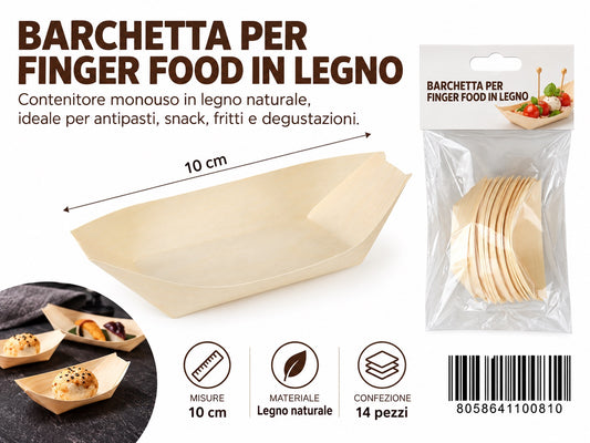 4110081 Barchette Finger Food In Legno 10Cm-14Pz 1/12 Ct144 10Cm-14Pz