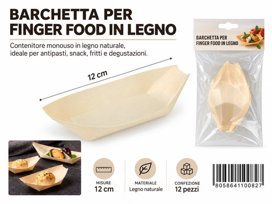 4110082 Barchette Finger Food In Legno 12Cm-12Pz 1/12 Ct144 12Cm-12Pz
