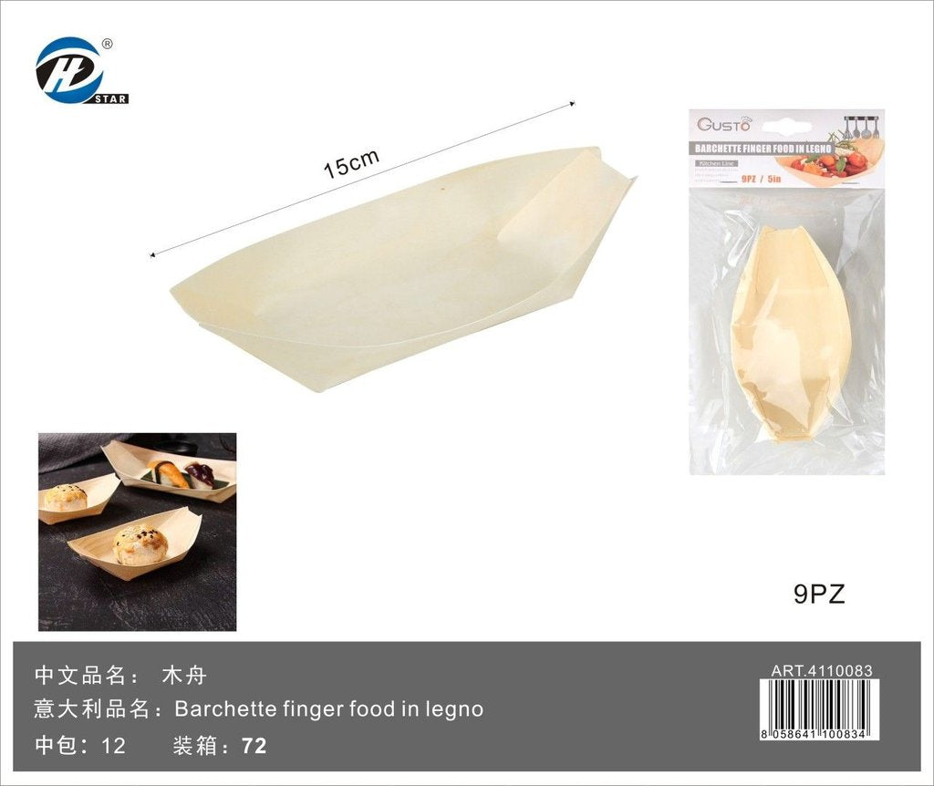 4110083 Barchette Finger Food In Legno 15Cm-9Pz 1/12 Ct72 15Cm-9Pz