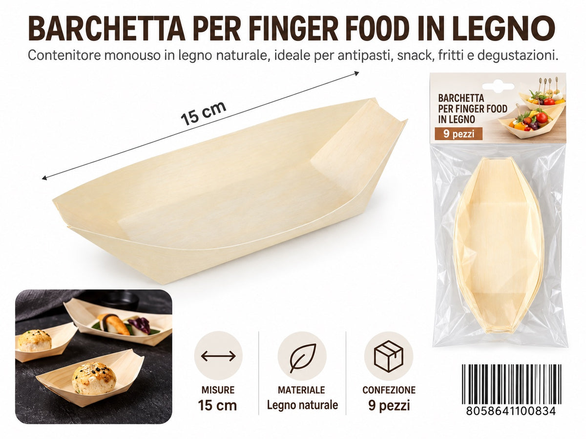 4110083 Barchette Finger Food In Legno 15Cm-9Pz 1/12 Ct72 15Cm-9Pz