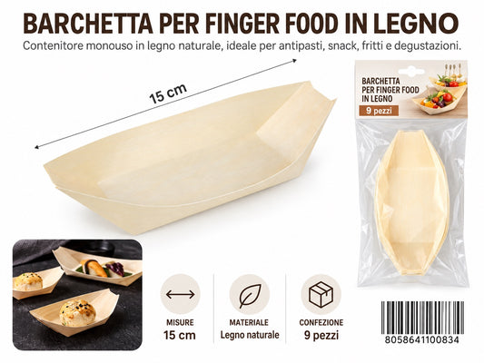 4110083 Barchette Finger Food In Legno 15Cm-9Pz 1/12 Ct72 15Cm-9Pz