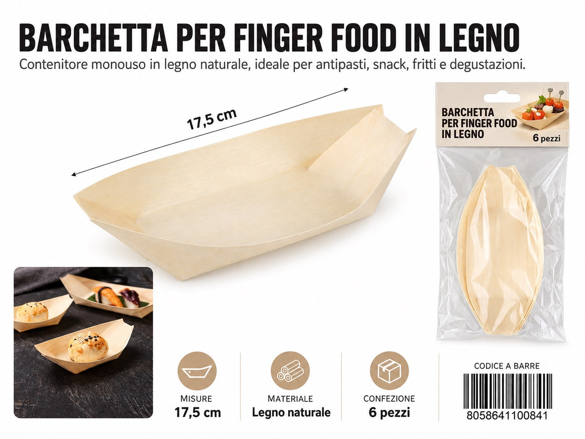 4110084 Barchette Finger Food In Legno 17.5Cm-6Pz 1/12 Ct72 17.5Cm-6Pz