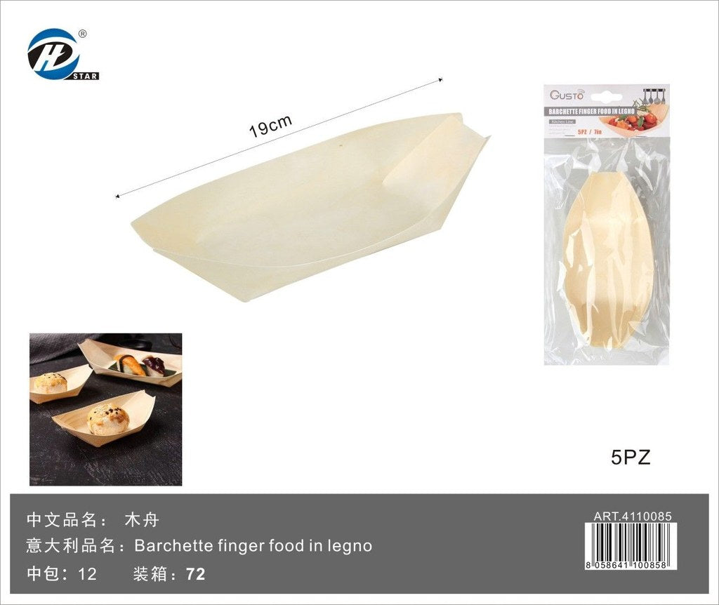 4110085 Barchette Finger Food In Legno 19Cm-5Pz 1/12 Ct72 19Cm-5Pz